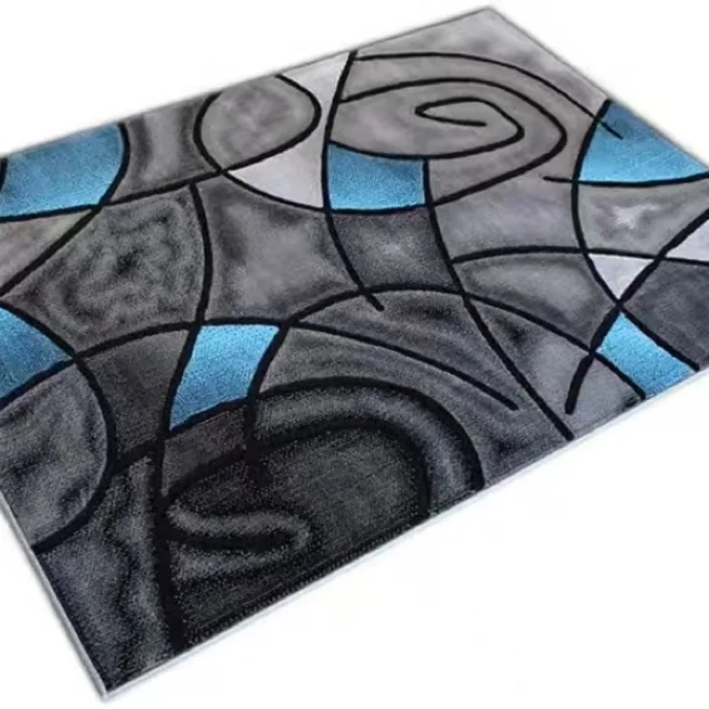 Modern Swirl Gray and Blue Door Mat